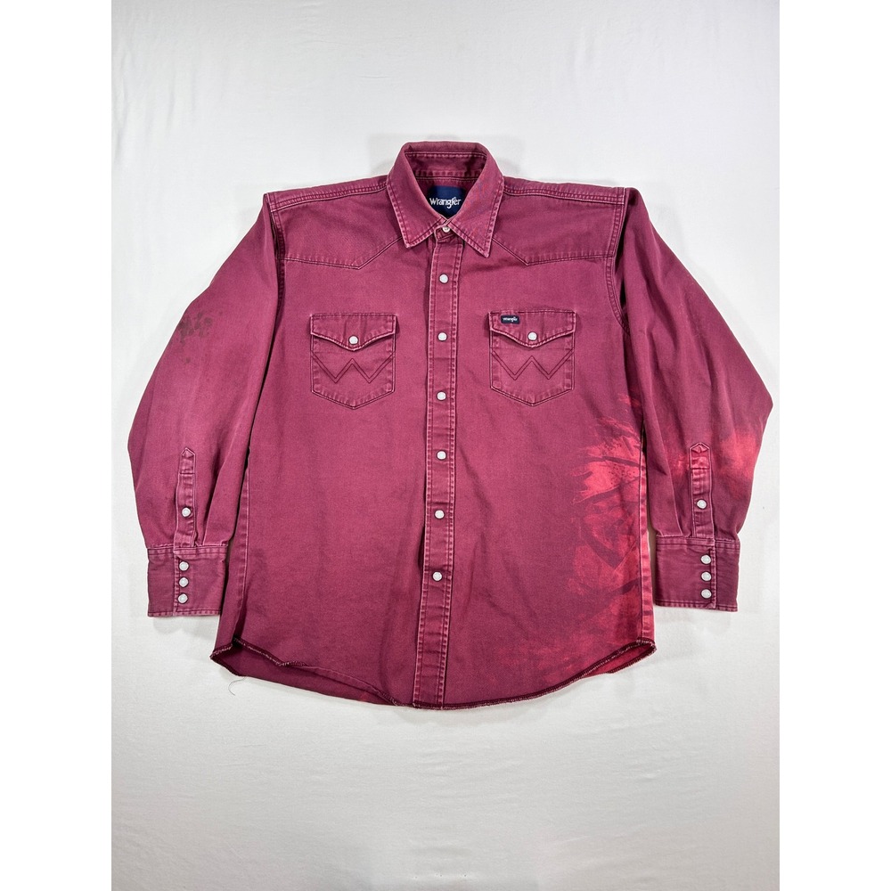 Wrangler Western Pearl Snap Shirt Mens XL Burgundy Maroon Cotton Twill Cowboy